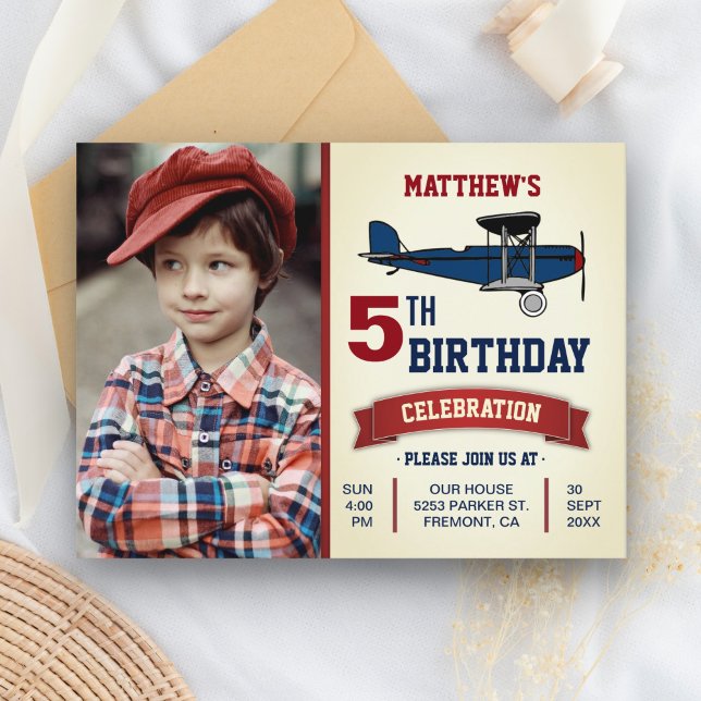 Vintage Airplane Birthday Party Photo Invitation Postcard (Creator Uploaded)