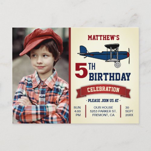 Vintage Airplane Birthday Party Photo Invitation Postcard