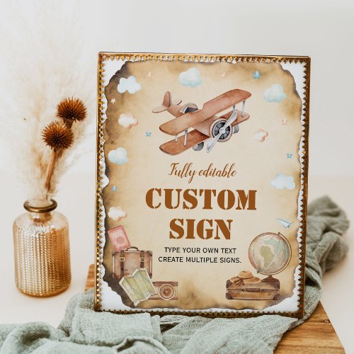 Vintage Airplane Birthday Party Table Sign