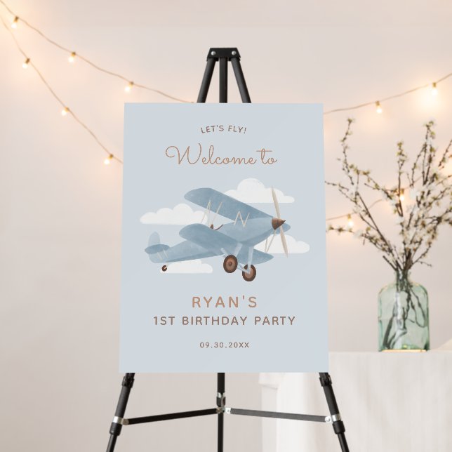 Vintage Airplane Birthday Party Welcome Sign (In Situ (Stand))