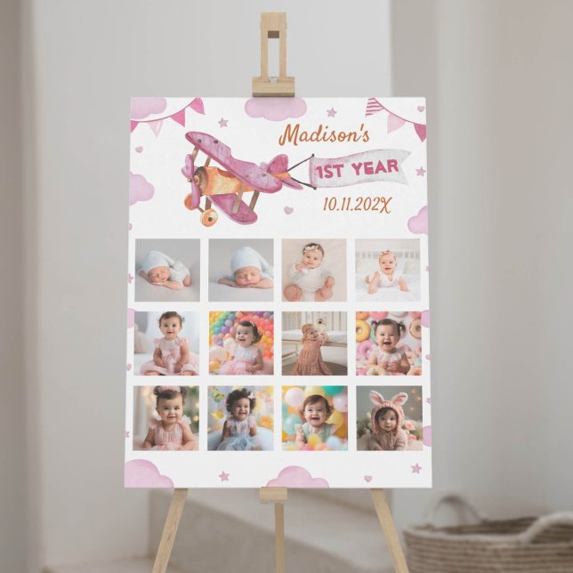 Vintage Airplane Birthday Photo Milestone Poster (Creator Uploaded)