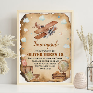 Vintage Airplane Birthday Time Capsule sign