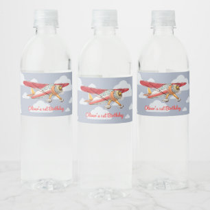 Vintage Airplane Birthday Water Bottle Label