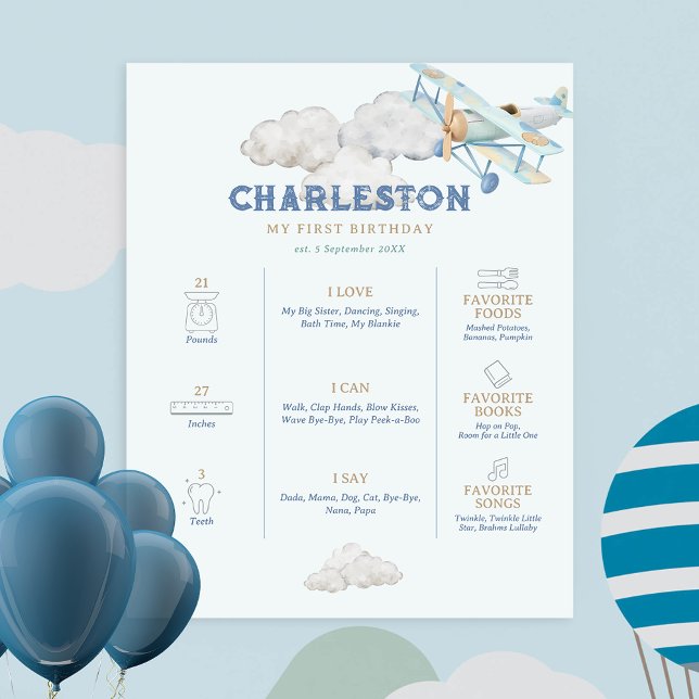 Vintage Airplane Blue Milestone Birthday Foam Board (Creator Uploaded)