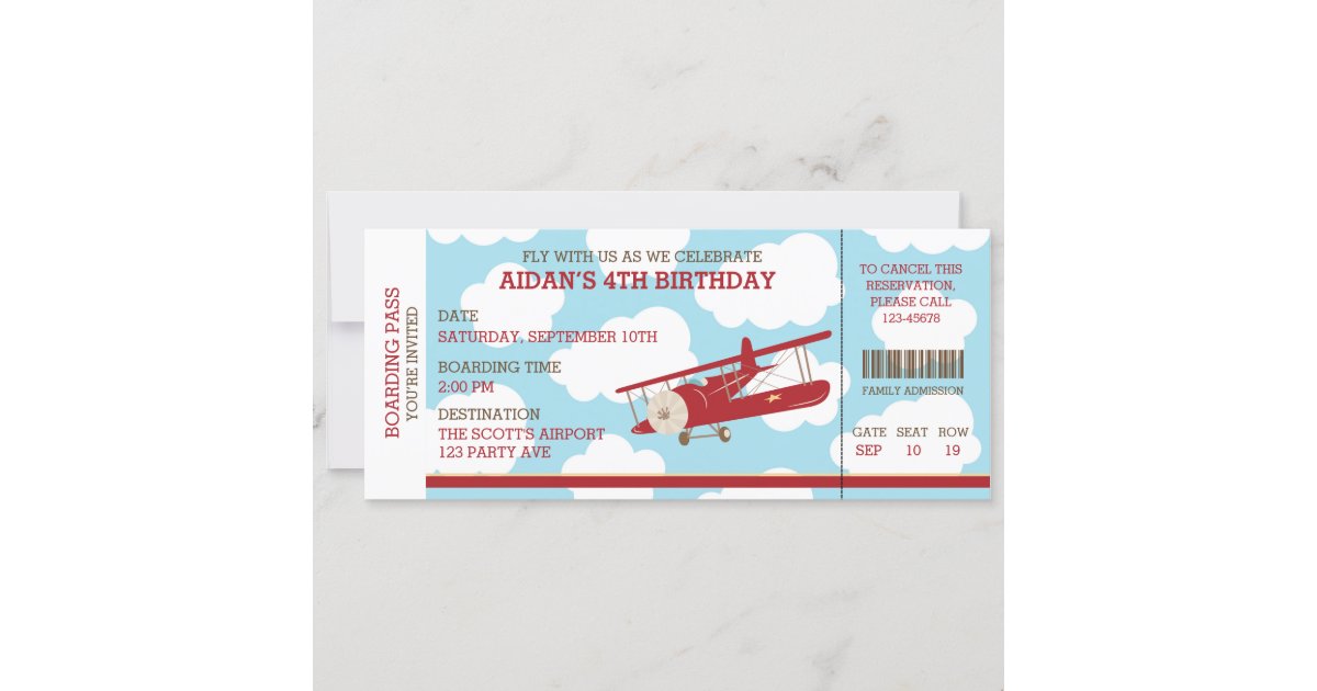 Airplane Birthday Invitation Airplane Ticket Party Invite Boy 