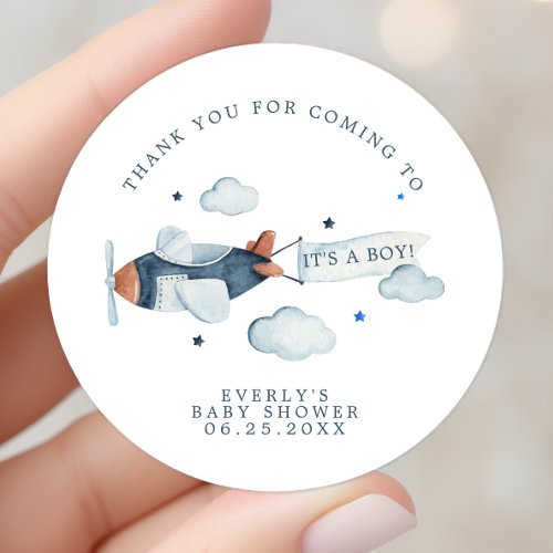 Baby Shower Favors 10 Vintage Airplane Boy Baby Shower Thank You Classic Round Sticker