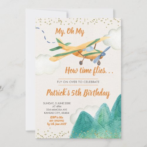 Vintage Airplane Boy Birthday Party Invitation