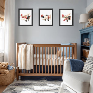 Vintage Airplane Boy Nursery Watercolor Set of 3