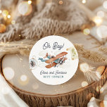 Vintage Airplane Boy Travel Baby Shower Favor Classic Round Sticker<br><div class="desc">Aviation Adventure Collection! 

Captures the essence of adventure and nostalgia with this aviation vintage airplane themed baby shower collection. 
Create a cohesive look with coordinating decor,  tableware,  and accessories.</div>