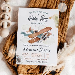 Vintage Airplane Boy Travel Baby Shower Invitation