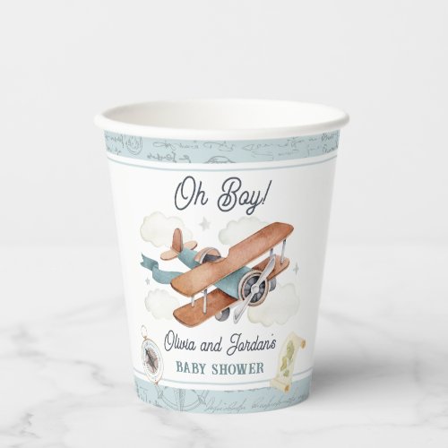 Vintage Airplane Boy Travel Baby Shower Paper Cups