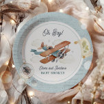 Vintage Airplane Boy Travel Baby Shower Paper Plates<br><div class="desc">Aviation Adventure Collection! 

Captures the essence of adventure and nostalgia with this aviation vintage airplane themed baby shower collection. 
Create a cohesive look with coordinating decor,  tableware,  and accessories.</div>
