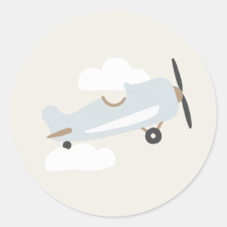 Vintage Airplane Boys Birthday Blue Plane Classic Round Sticker