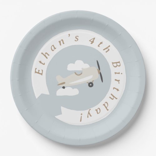 Vintage Airplane Boys Birthday Personalised Paper Plates