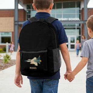 Vintage Airplane Camo Boy Black School Custom  Printed Backpack