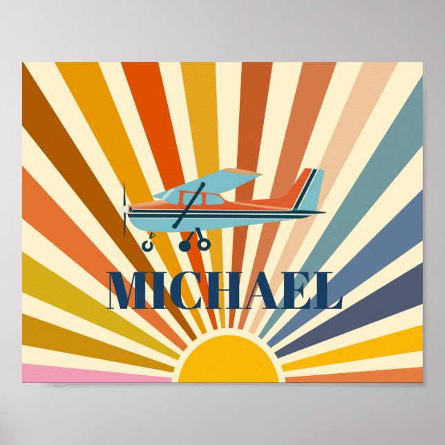 Vintage Airplane Cessna Retro Sunset Custom Poster (Front)