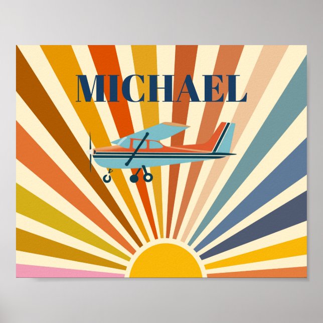 Vintage Airplane Cessna Retro Sunset Custom Poster (Front)