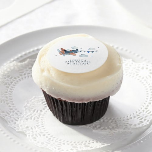 Vintage Airplane Clouds Baby Shower Edible Frosting Rounds