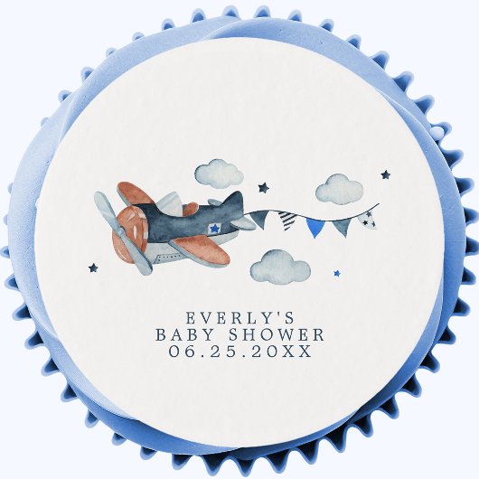 Vintage Airplane Clouds Baby Shower Edible Frosting Rounds