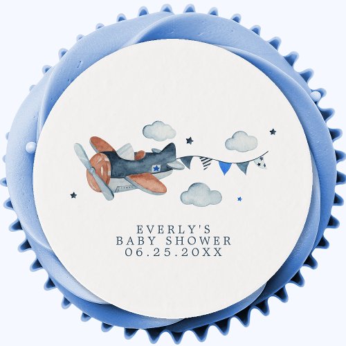 Vintage Airplane Clouds Baby Shower Edible Frosting Rounds
