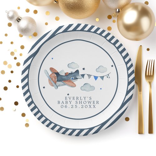 Baby Shower Tableware 16 Vintage Airplane Clouds Baby Shower Paper Plate