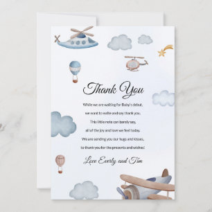 Vintage Airplane Clouds Baby Shower Thank You Card