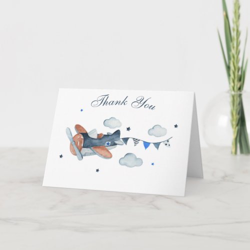 Vintage Airplane Clouds Baby Shower Thank You Card