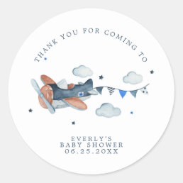 Vintage Airplane Clouds Baby Shower Thank You  Cla Classic Round Sticker