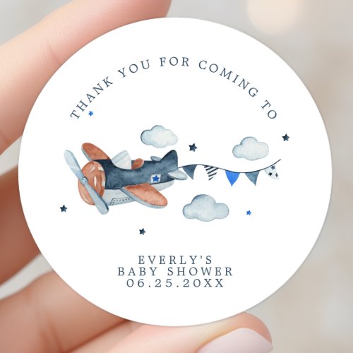 Baby Shower Favors 15 Vintage Airplane Clouds Baby Shower Thank You Cla Classic Round Sticker