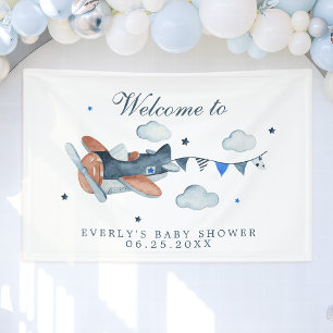 Vintage Airplane Clouds Baby Shower Welcome Banner