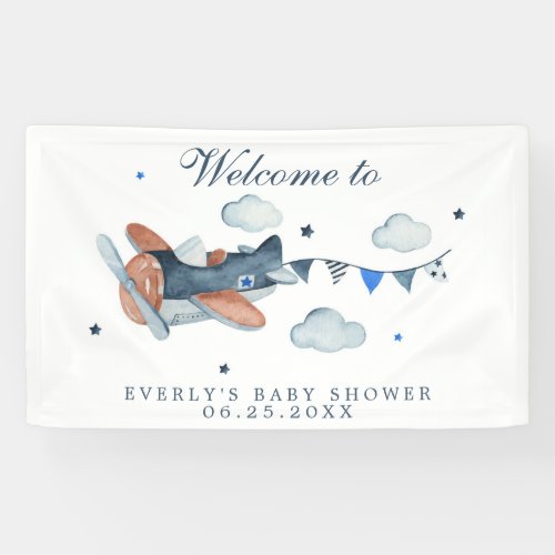 Vintage Airplane Clouds Baby Shower Welcome Banner