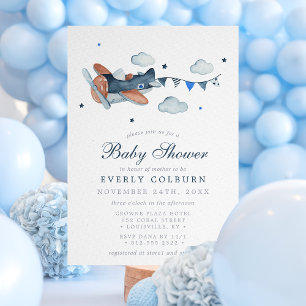 Vintage Airplane Clouds Boy Baby Shower Invitation