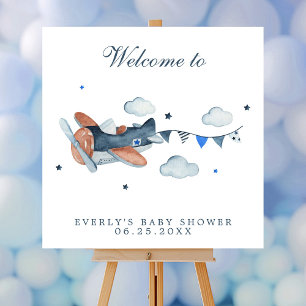 Vintage Airplane Clouds Boy Baby Shower Welcome Foam Board
