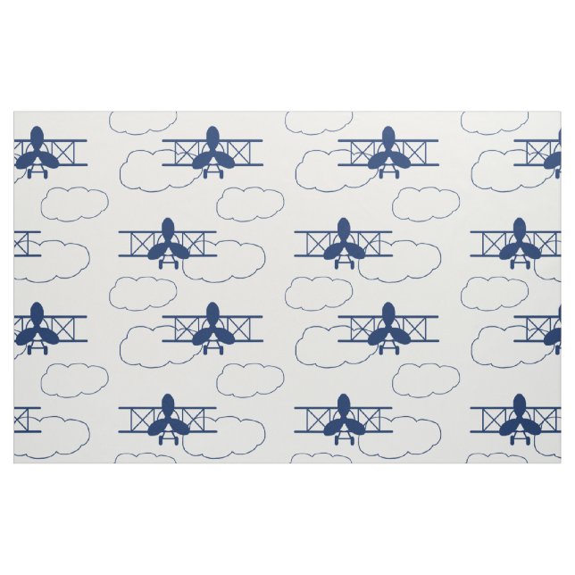 Vintage Airplane Clouds Navy Blue Fabric (Fat Quarter)