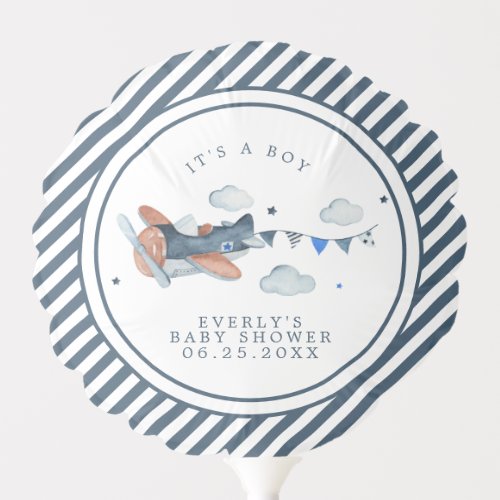 Vintage Airplane Clouds Watercolor Baby Shower  Balloon