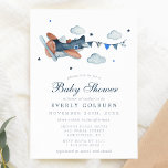 Vintage Airplane Clouds Watercolor Boy Baby Shower Invitation<br><div class="desc">Vintage Airplane Clouds Watercolor Boy Baby Shower Invitation. This design features an adorable vintage airplane and features a navy blue background. Personalize this custom design with your own text and details.</div>
