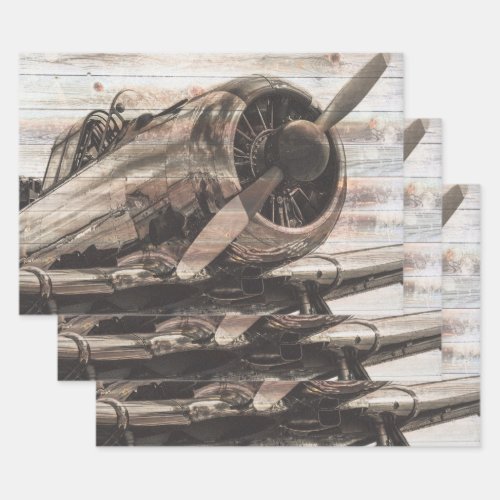 Vintage Airplane Decoupage Wrapping Paper Sheets