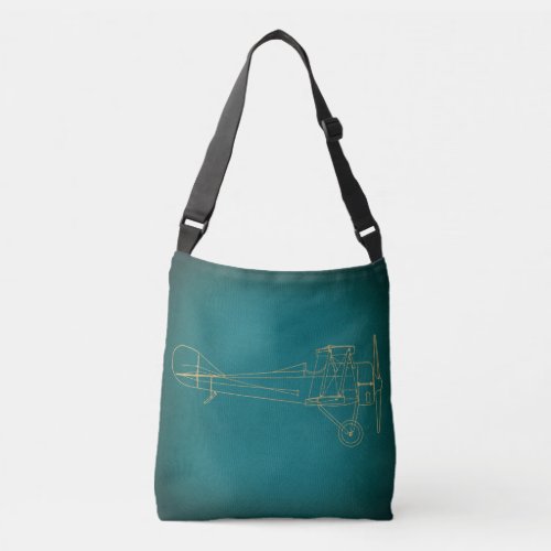 Vintage Airplane Diagram Teal Blue Retro Style Art Crossbody Bag