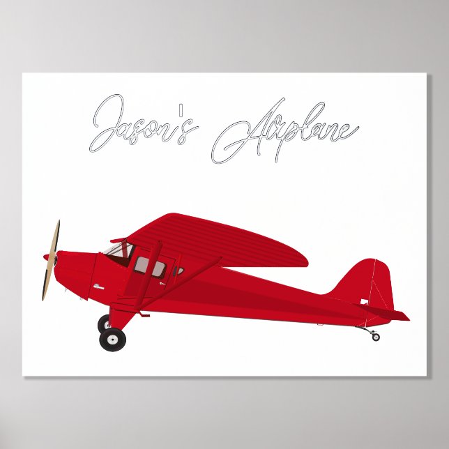 Vintage Airplane Drawing Foil Text Print Poster (Front)