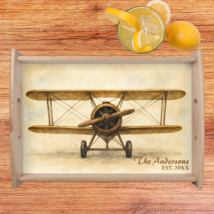 Vintage Airplane Family Name Cool Aviation Aviator Serving Tray