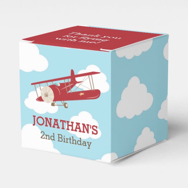 Vintage Airplane Favor Box (Red Plane) Birthday (Front Side)