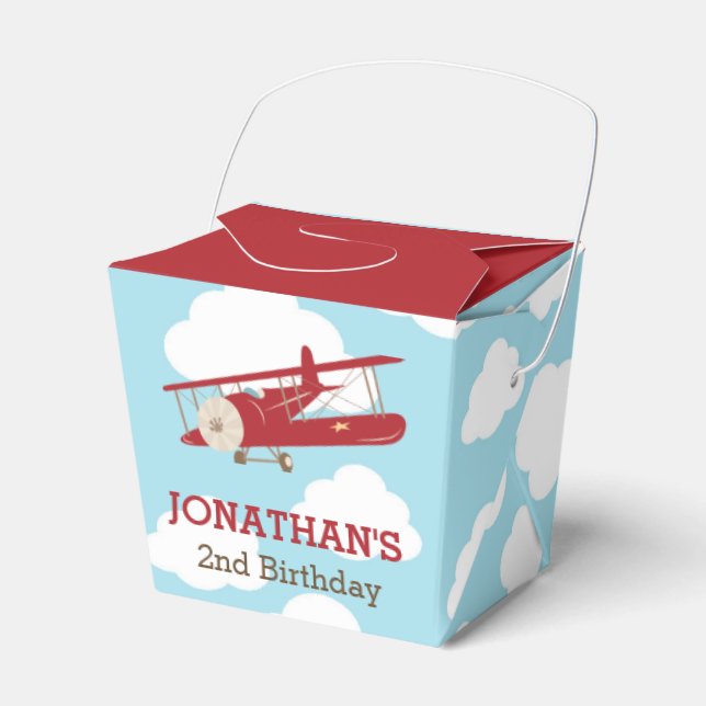 Vintage Airplane Favor Box Red Plane Personalized (Front Side)