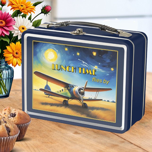 Vintage Airplane Fine Art  Metal Lunch Box (Lunch box featuring a painting of a vintage airplane)