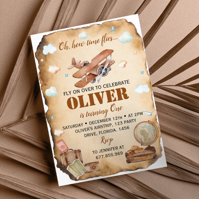 Vintage Airplane First Birthday Invitation (Creator Uploaded)