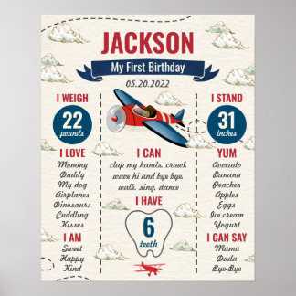 Vintage Airplane First Birthday Milestone Sign