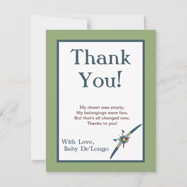 Vintage Airplane Flat Thank You Card (Front)