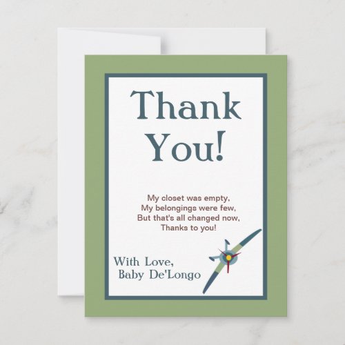 Vintage Airplane Flat Thank You Card