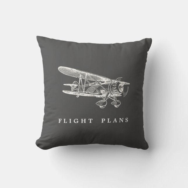 Vintage Airplane, Flight Plans Throw Pillow (Front)