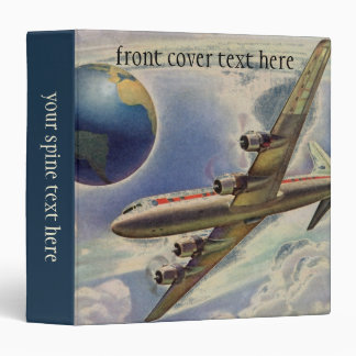 Vintage Airplane Flying Around the World in Clouds 3 Ring Binder