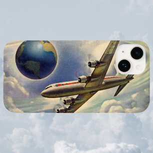 Vintage Airplane Flying Around the World in Clouds Case-Mate iPhone 14 Case